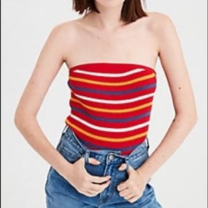 American Eagle Striped Red Tube Top